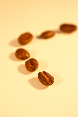 Fresh coffee beans arranged in a line