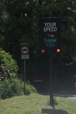 An LED warning sign, in the United Kingdom, on one of the main roads to warn drivers of their speed.