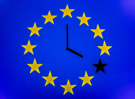 An EU clock representing the countdown until Brexit.