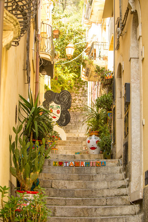 A view of the beautiful city of Taorimina city, in Sicily, Italy.の写真素材