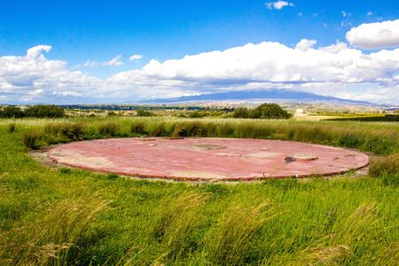 An old radar platform in the middle of the Sicilian countryside, Italy.の写真素材