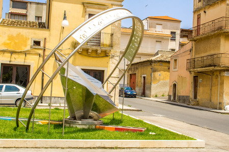June 24, 2018 â€“ Grammichele, Sicily, Italy. Just one of the many statues in the heart of a...