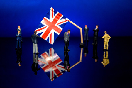 A scene to signify the broken Brexit process....figures wander around trying to come up with a solution.の写真素材