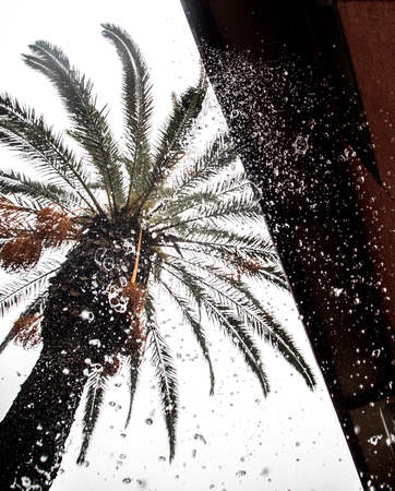 Raindrops falling to the ground during heavy rainfall.の写真素材