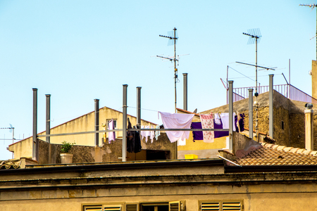 The traditional way of drying your washing in Italy.の写真素材