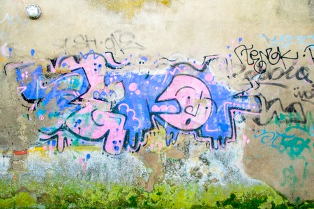 Graffiti on the walls of a beutiful town called Enna, in Sicily, Italy.の写真素材