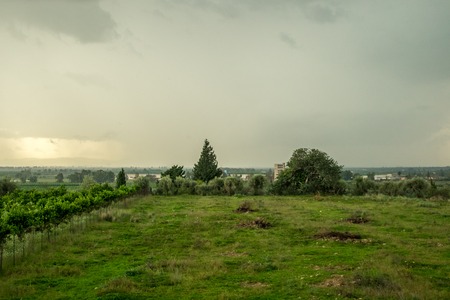 A view of a typical Sicilian, Italian, landscape.の写真素材