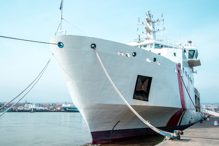 A view of a large ships bow.の写真素材