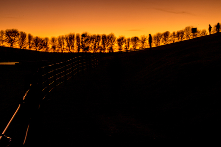 A rally undertaken on a racetrack, carried out at night / dusk.の写真素材