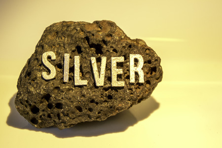 The word Silver on a rock surface to show the findings of any item really whether it be historic, treasure or for fun.の写真素材