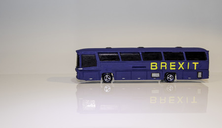 One of the famous parts of the Brexit vote was the bus that showed the Â£350 million on the side of it. Here is a spin off of that Brexit bus.の写真素材