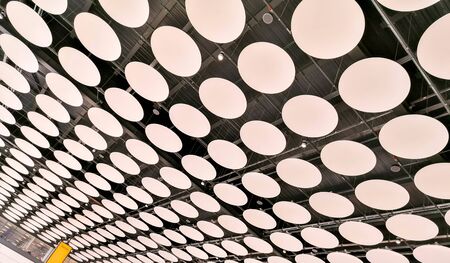A view of an amazing roof design with giant circles in a repeating pattern.の写真素材