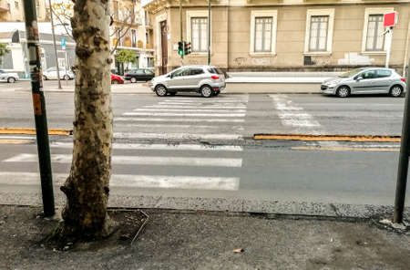 A typical road crossing for pedestrians in the center of Catania City, in Sicily, Italy.の写真素材