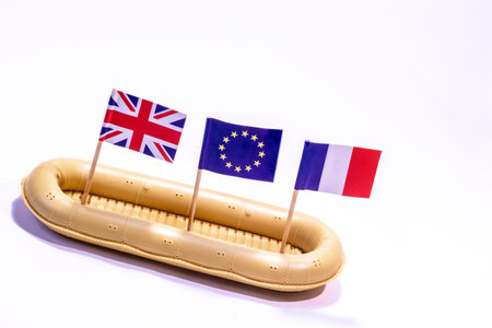 The migrant crisis has been a top issue for many countries especially the United Kingdom, France and Italy. This depicts the crossings made,の写真素材