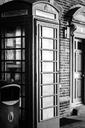 An old British telephone box, now a landmark of the British towns and cities.
