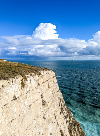 One of the views from the clifftop of the famous White Cliffs Of Dover, landmark, in the United Kingdom.の写真素材