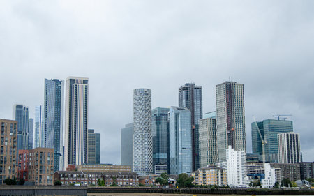 Skyscrapers and other unique building designs make up the cityscape of London, in the United Kingdom.の写真素材