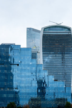 Skyscrapers and other unique building designs make up the cityscape of London, in the United Kingdom.の写真素材