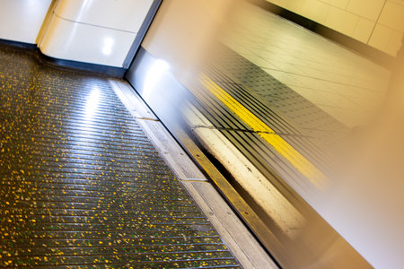 A London Underground train either arriving or departing as the doors open or close ready to pick up or drop off it's passengers.の写真素材