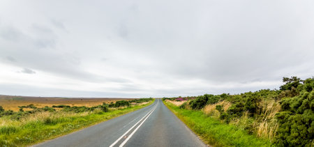 A dry day within the countryside as a vehicle drives along one of the thousands of country roads, within the United Kingdom.の写真素材