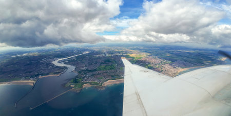 Newcastle is one of the United Kingdom's main cities, here seen from an aircraft flying overhead.の写真素材