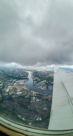 Newcastle is one of the United Kingdom's main cities, here seen from an aircraft flying overhead.の写真素材