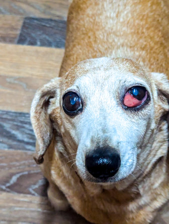 A healthcare condition which is common in Miniature Dachshunds, Cherry Eye affects the tear duct area of the eye socket.の写真素材