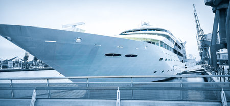 A large superyacht that is used or owned by people of wealth. Often used to take people of business people on holidays and trips across the world.の写真素材