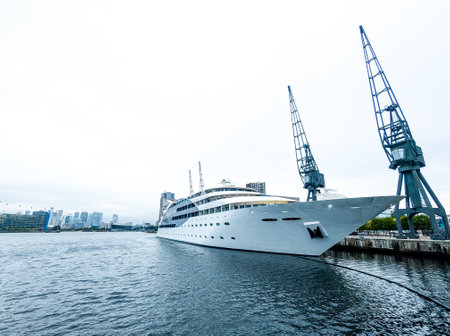 A large superyacht that is used or owned by people of wealth. Often used to take people of business people on holidays and trips across the world.の写真素材