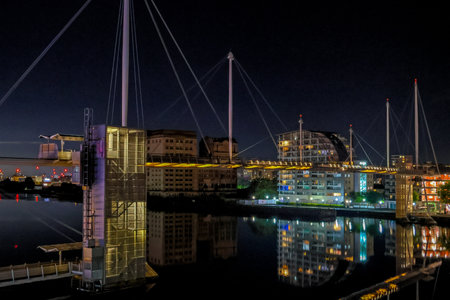 Just one of the thousands of engineered bridges built in London, UK, this one being in Victoria Docks.の写真素材