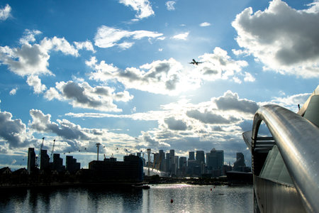 A large boat or ship in a city waterfront area.の写真素材