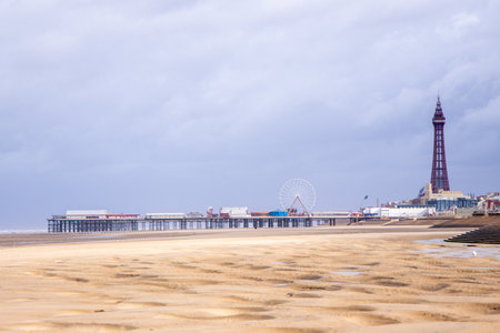 Blackpool Beach visited by hundred of thousands of people every year from the United Kingdom and around the world.の写真素材