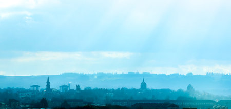 Glasgow, in Scotland, is a huge city. Here seen looking across the landscape with the hazy mist over...