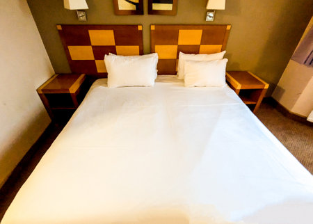 A hotel room which has been prepared for it's next occupants to live in. Cleanliness is important for reviews to stay high.の写真素材