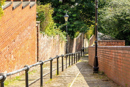 Cobbled streets were laid down as far back as the third century, here a steep cobbled hill exists to this day.の写真素材