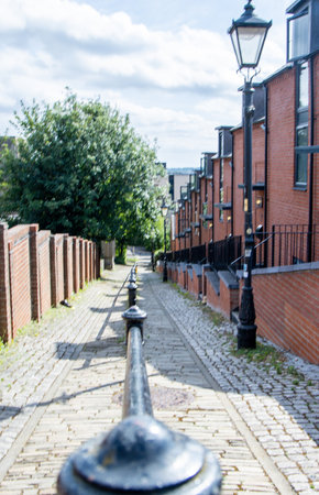 Cobbled streets were laid down as far back as the third century, here a steep cobbled hill exists to this day.の写真素材
