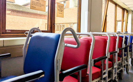 Hospital chairs provide comfort and support to patients, elderly patients and visitors to sit down and rest.の写真素材
