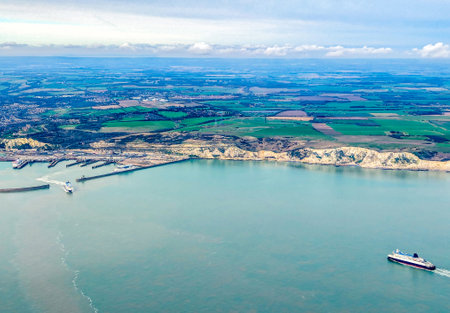 The busiest port in the world - Dover Port which sees many crossings per day with passenger ferries across the English Channel which is swamped with cargo vessels and these days migrant boats also crossing.の写真素材