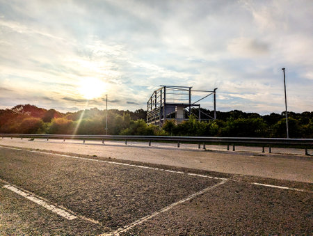 A steel structure being built up to produce a new building most likely for small businesses to move into.の写真素材