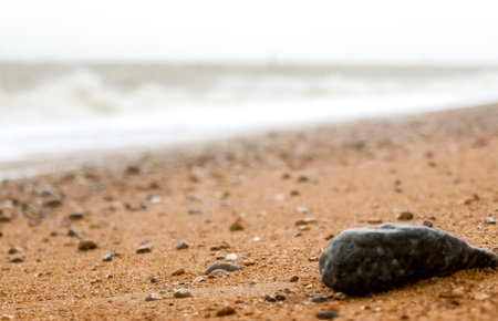 A Typical British Beach View From One Of The UK's Coastlines. This location being Cleethorpes on the eastern coast.の写真素材
