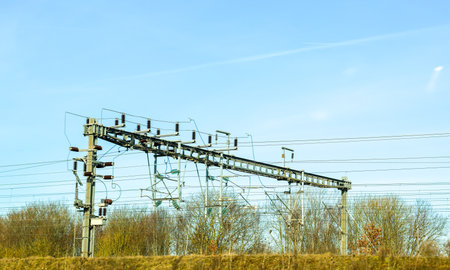 Overhead cables are the prime source to allow electric trains to be able to be powered and travel up and down the country.の写真素材