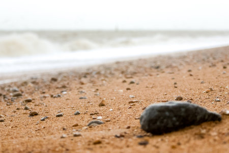 A Typical British Beach View From One Of The UK's Coastlines. This location being Cleethorpes on the eastern coast.の写真素材