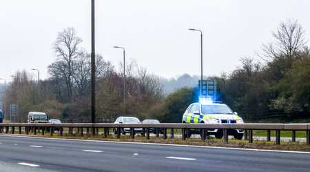 An emergency response police vehicle roaming the British motorways and highways.の写真素材