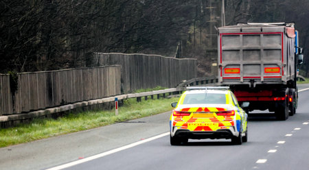An emergency response police vehicle roaming the British motorways and highways.の写真素材