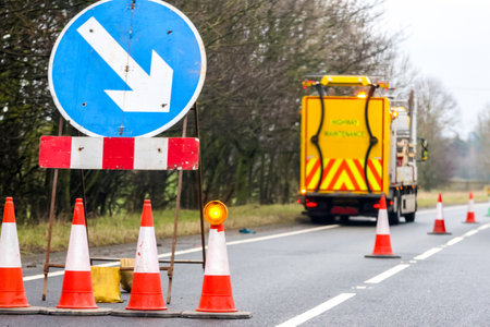One of the main frustrations of drivers is roadworks due to delays, closures and inconvenience but they play an important part to repair and upgrade roads.の写真素材
