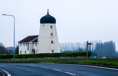 A rather odd looking building, often nicknamed an Onion building for it's unique shape at the top, usually a previously known windmill structure.の写真素材