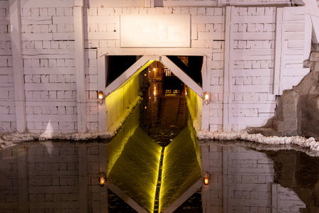 A river very deep underground, in the Salt Mines of Krakow, Poland.の写真素材