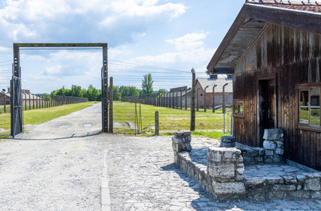 A landscape view from within the world famous prisoner of war camp, Auschwitz, where thousands of people were held prisoner.の写真素材
