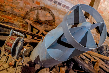 A mock up of a world war 2 bomb that has been stuck into the ground, unexploded.の写真素材