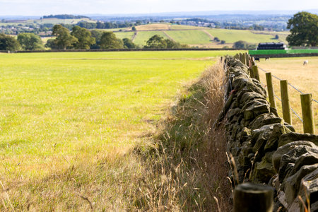 A stone wall that has been hand made and stacked by someone, likely a farmer, to surround a field and protect it from unwanted visitors.の写真素材